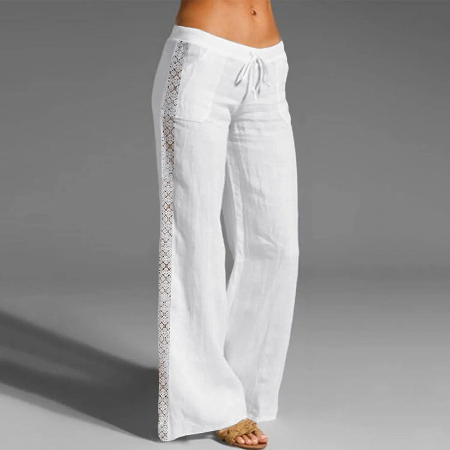 Womens Wide Leg Linen Pants Lightweight Summer Beach Lounge Trousers Pants Casual Vacation Clothes for Women