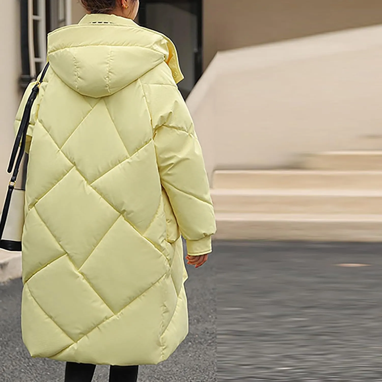 Women's Winter Over Knee Hooded Maxi Long Puffer Down Coat Long Winter Coats Zip Up Padded Coat Maxi Length Outerwear
