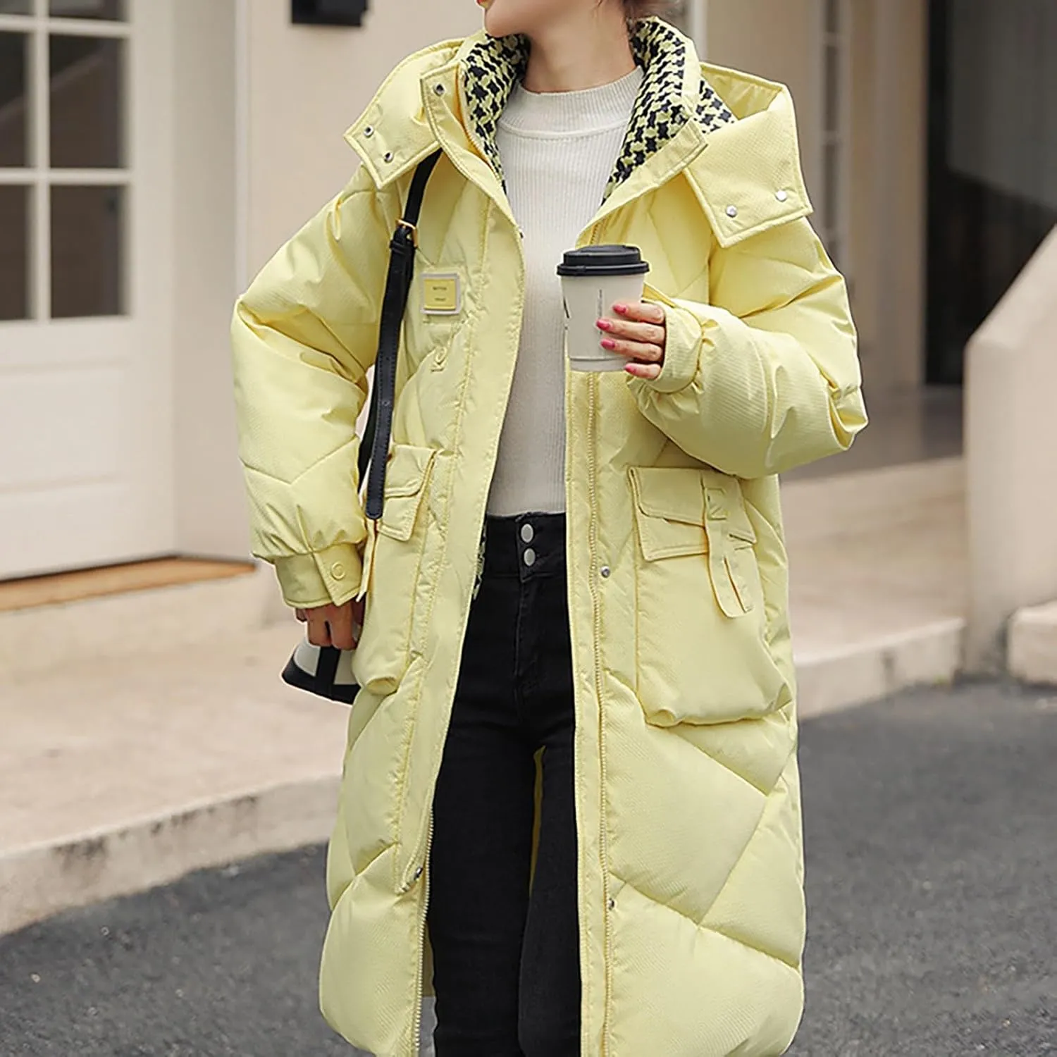 Women's Winter Over Knee Hooded Maxi Long Puffer Down Coat Long Winter Coats Zip Up Padded Coat Maxi Length Outerwear