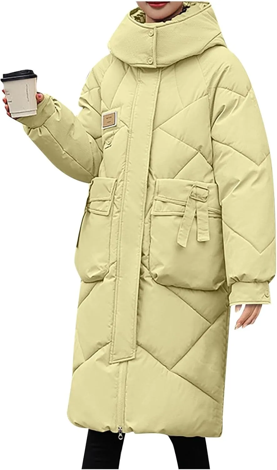 Women's Winter Over Knee Hooded Maxi Long Puffer Down Coat Long Winter Coats Zip Up Padded Coat Maxi Length Outerwear