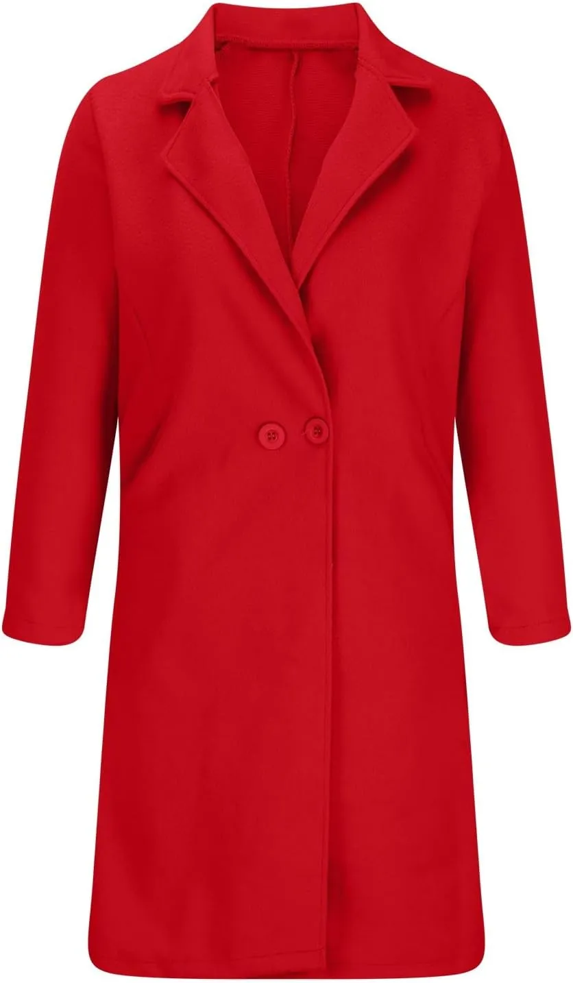 Womens Wool Blend Pea Coat Notched Collar Double Breasted Long Trench Coat Wool Blend Long Mid Pea Overcoat Warm 2024
