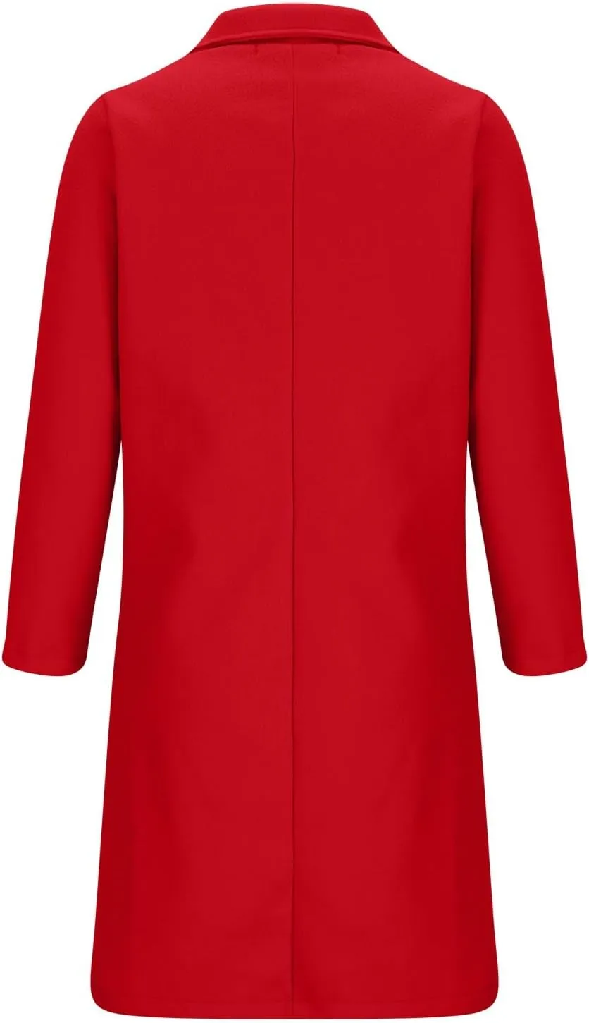 Womens Wool Blend Pea Coat Notched Collar Double Breasted Long Trench Coat Wool Blend Long Mid Pea Overcoat Warm 2024
