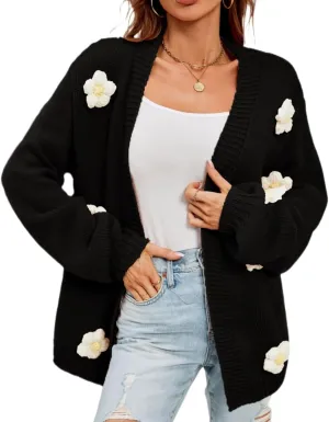 Womens Y2K Cute Cardigan Sweaters Open Front Cropped Flower Knit Jacket Vintage Preppy Aesthetic 90s Clothes Kawaii Sweater