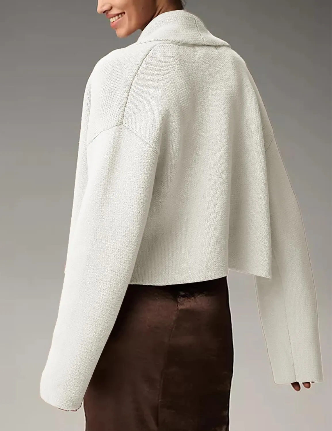 Wyeysyt Womens Cropped Cardigan Sweater Oversized Lapel Shawl Coatigan Chunky Knit Long Sleeve Sweater