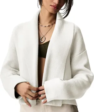 Wyeysyt Womens Cropped Cardigan Sweater Oversized Lapel Shawl Coatigan Chunky Knit Long Sleeve Sweater