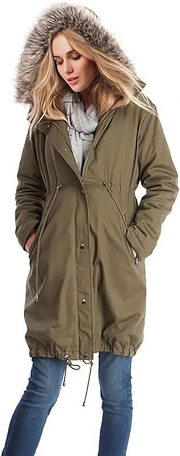XOWRTE Maternity 3 in 1 Winter Coat Thicken Quilted Lined Warm Hooded Outwear Long Puffer Down Jacket Parka with Pockets