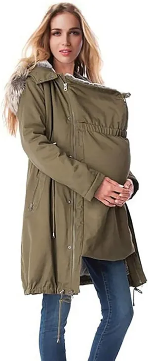 XOWRTE Maternity 3 in 1 Winter Coat Thicken Quilted Lined Warm Hooded Outwear Long Puffer Down Jacket Parka with Pockets