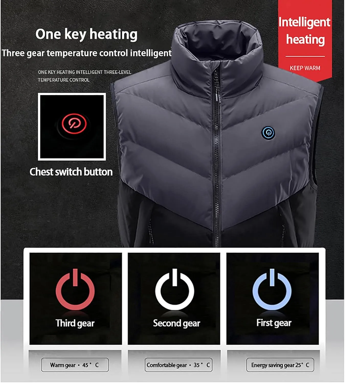 XUNRYAN Heated Jacket for Women Heated Vest Quilted Lightweight Jackets Winter Cotton Down Coats Padded Gilet Waistcoats