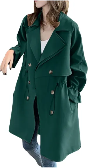 XUNRYAN Women's Classic Trench Coat Long Jackets Layered Notch Lapel Double-Breasted Peacoat Fall Outfit Winter Outerwear