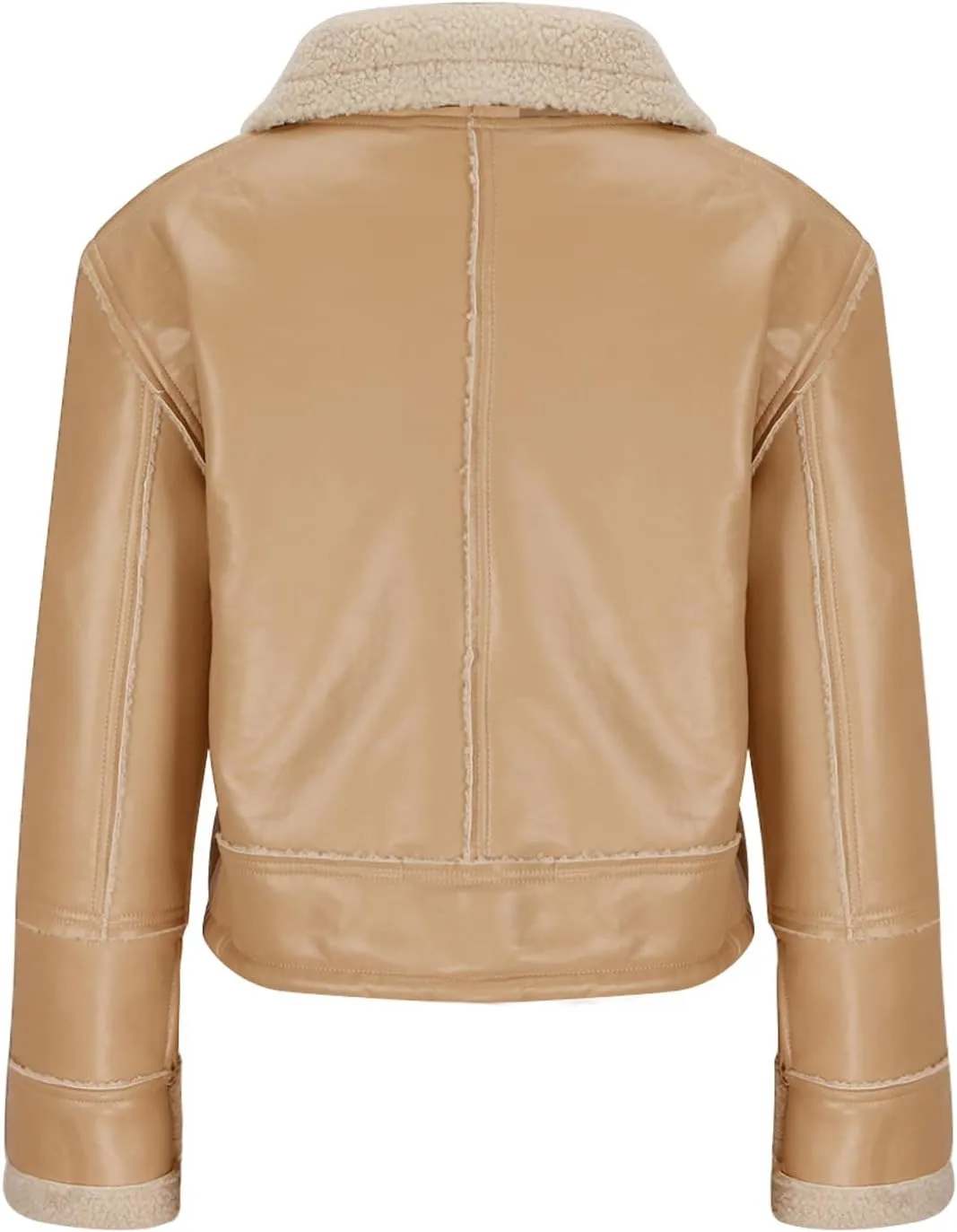 XUNRYAN Womens Faux-Leather Jackets Winter Sherpa Fleece Coat 2023 Fashion Cropped Zip Up Motorcycle Jacket Short Outerwear