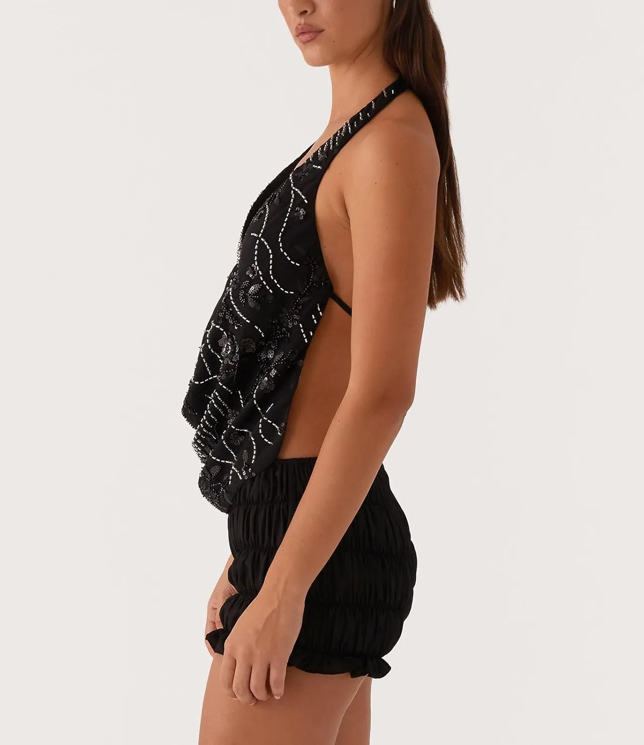 Y2K Sequin Cami Top for Women Sexy Sparkle Backless Low Cut Crop Tank Top Cute Teens Summer Rhinestone Going Out Tops