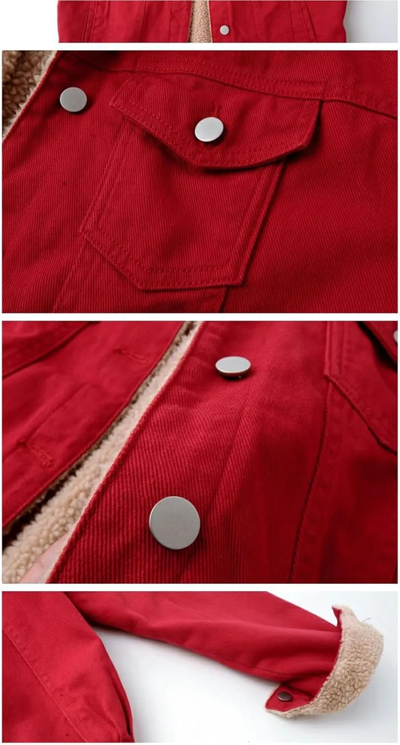 yardsong Denim Jackets for Women Winter Warm Fuzzy Fleece Lined Jean Coats Button Down Lapel Collar Trucker Outerwear