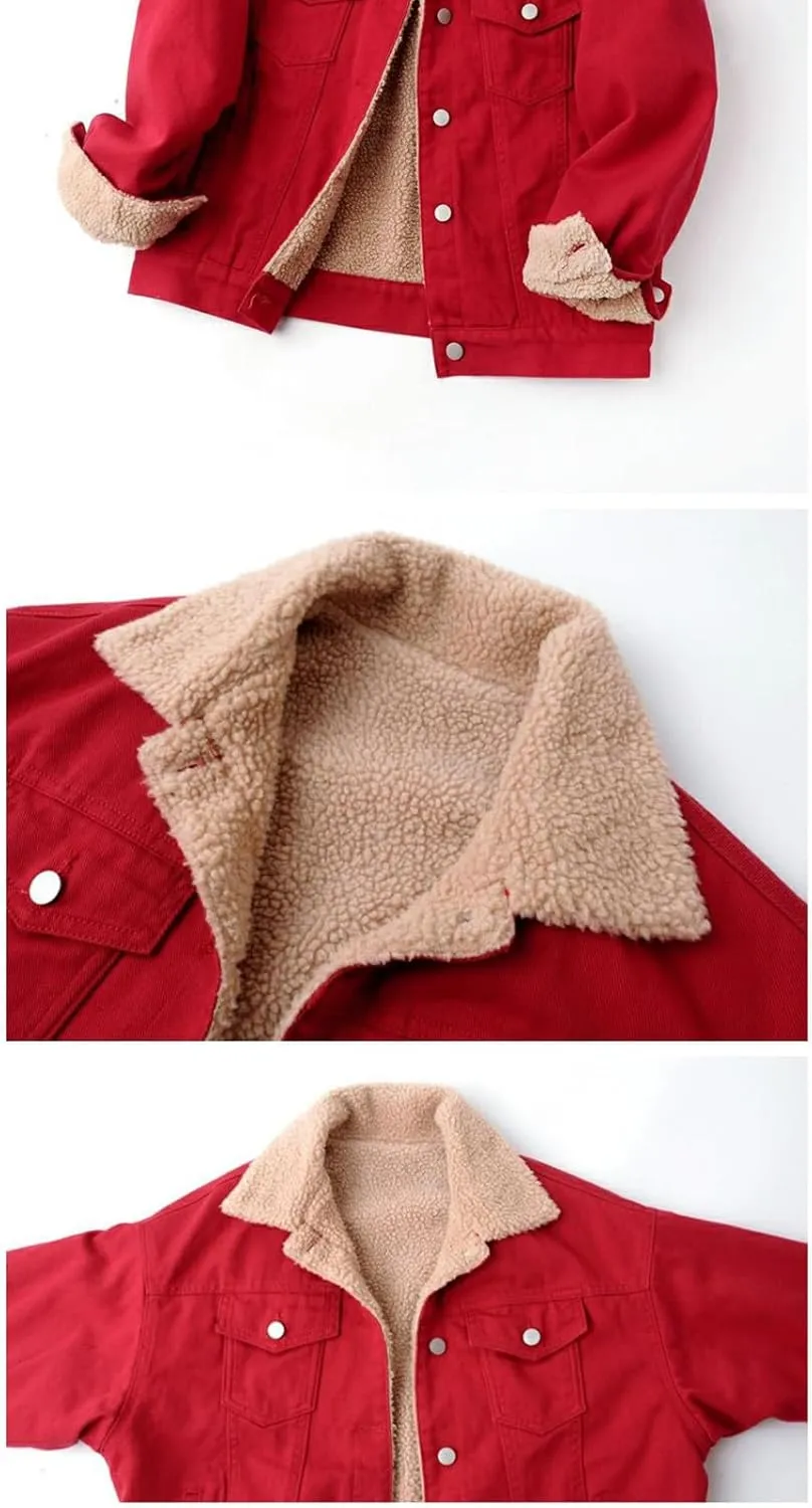 yardsong Denim Jackets for Women Winter Warm Fuzzy Fleece Lined Jean Coats Button Down Lapel Collar Trucker Outerwear