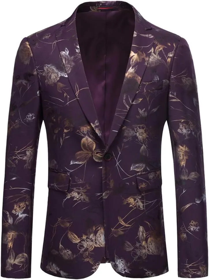 YFFUSHI Mens Dress Floral Suit Slim Fit Single Breasted Stylish Casual Printed Blazer Jacket