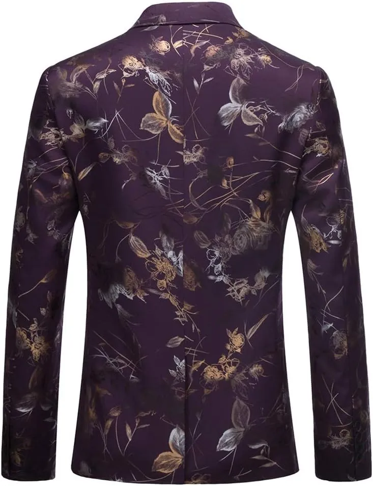YFFUSHI Mens Dress Floral Suit Slim Fit Single Breasted Stylish Casual Printed Blazer Jacket