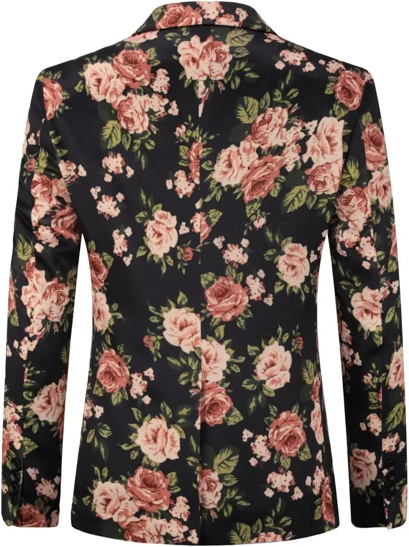 YFFUSHI Mens Dress Floral Suit Slim Fit Single Breasted Stylish Casual Printed Blazer Jacket