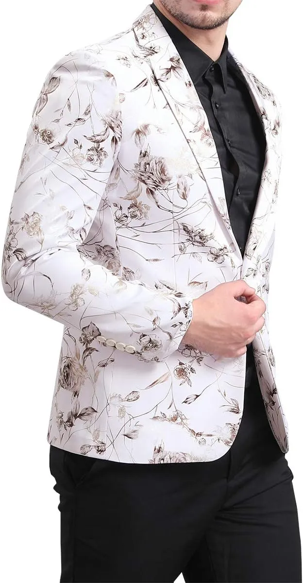 YFFUSHI Mens Dress Floral Suit Slim Fit Single Breasted Stylish Casual Printed Blazer Jacket