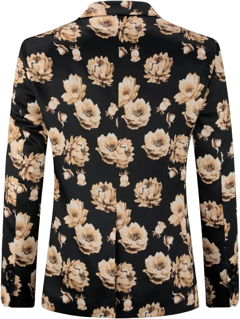 YFFUSHI Mens Dress Floral Suit Slim Fit Single Breasted Stylish Casual Printed Blazer Jacket