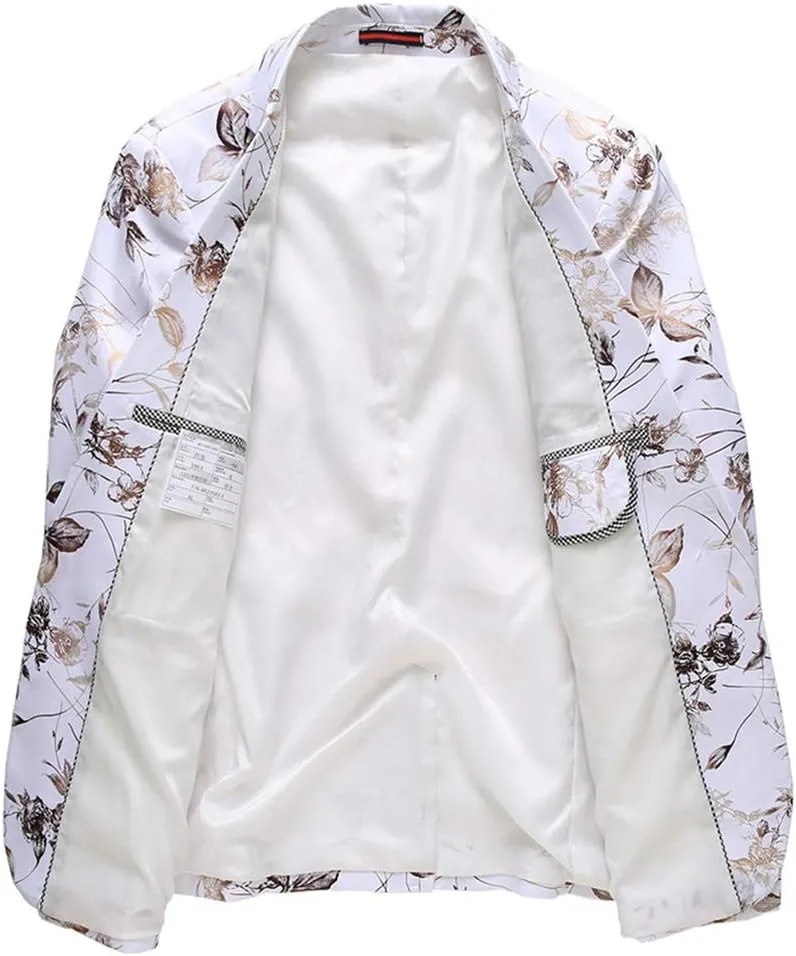 YFFUSHI Mens Dress Floral Suit Slim Fit Single Breasted Stylish Casual Printed Blazer Jacket