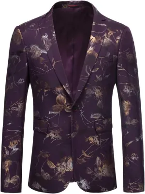YFFUSHI Mens Dress Floral Suit Slim Fit Single Breasted Stylish Casual Printed Blazer Jacket