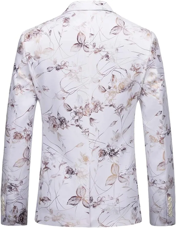 YFFUSHI Mens Dress Floral Suit Slim Fit Single Breasted Stylish Casual Printed Blazer Jacket