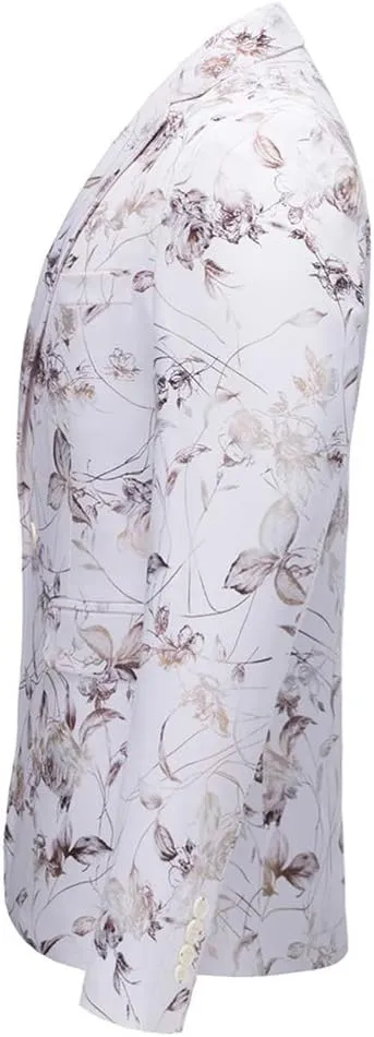 YFFUSHI Mens Dress Floral Suit Slim Fit Single Breasted Stylish Casual Printed Blazer Jacket