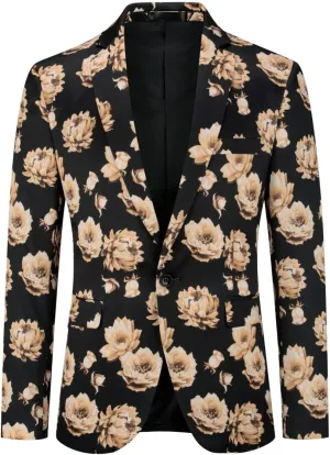 YFFUSHI Mens Dress Floral Suit Slim Fit Single Breasted Stylish Casual Printed Blazer Jacket