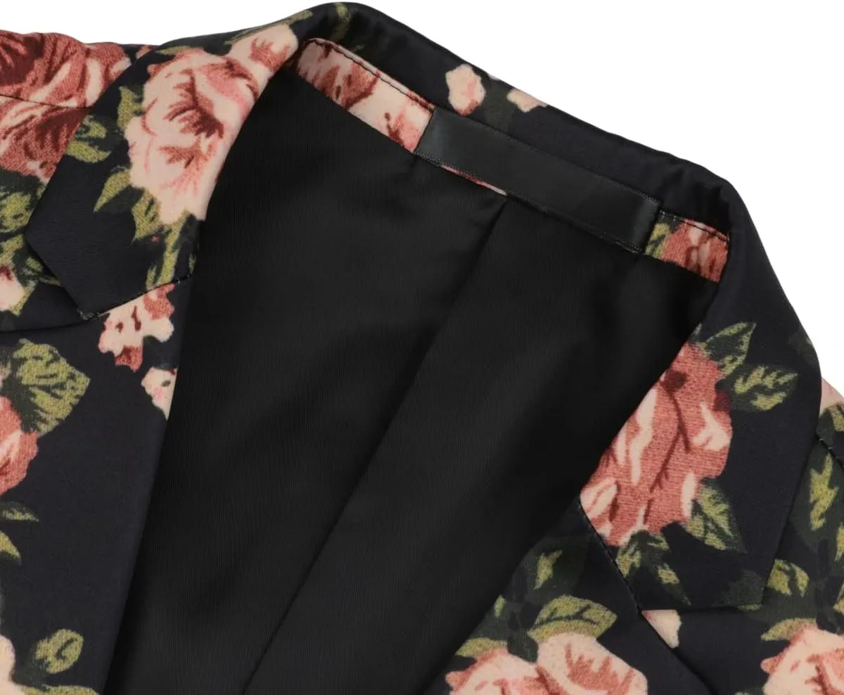 YFFUSHI Mens Dress Floral Suit Slim Fit Single Breasted Stylish Casual Printed Blazer Jacket