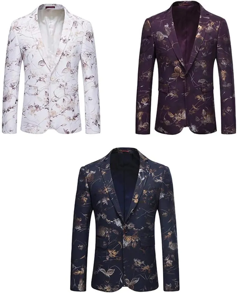 YFFUSHI Mens Dress Floral Suit Slim Fit Single Breasted Stylish Casual Printed Blazer Jacket