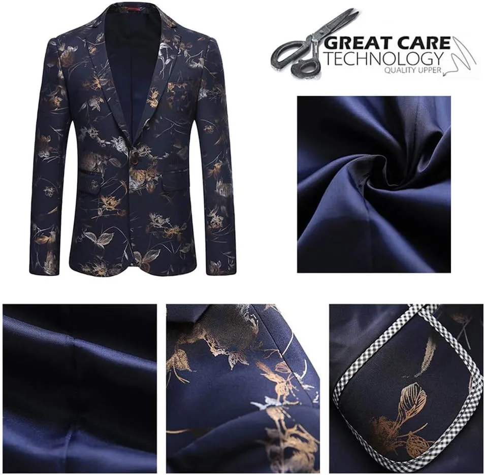 YFFUSHI Mens Dress Floral Suit Slim Fit Single Breasted Stylish Casual Printed Blazer Jacket