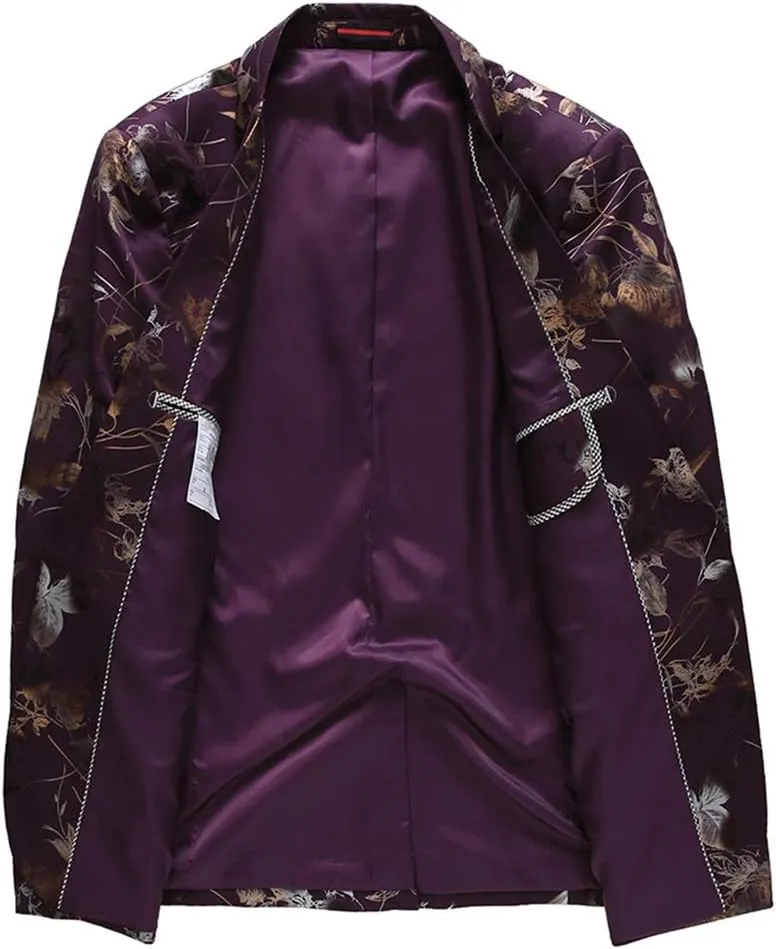 YFFUSHI Mens Dress Floral Suit Slim Fit Single Breasted Stylish Casual Printed Blazer Jacket
