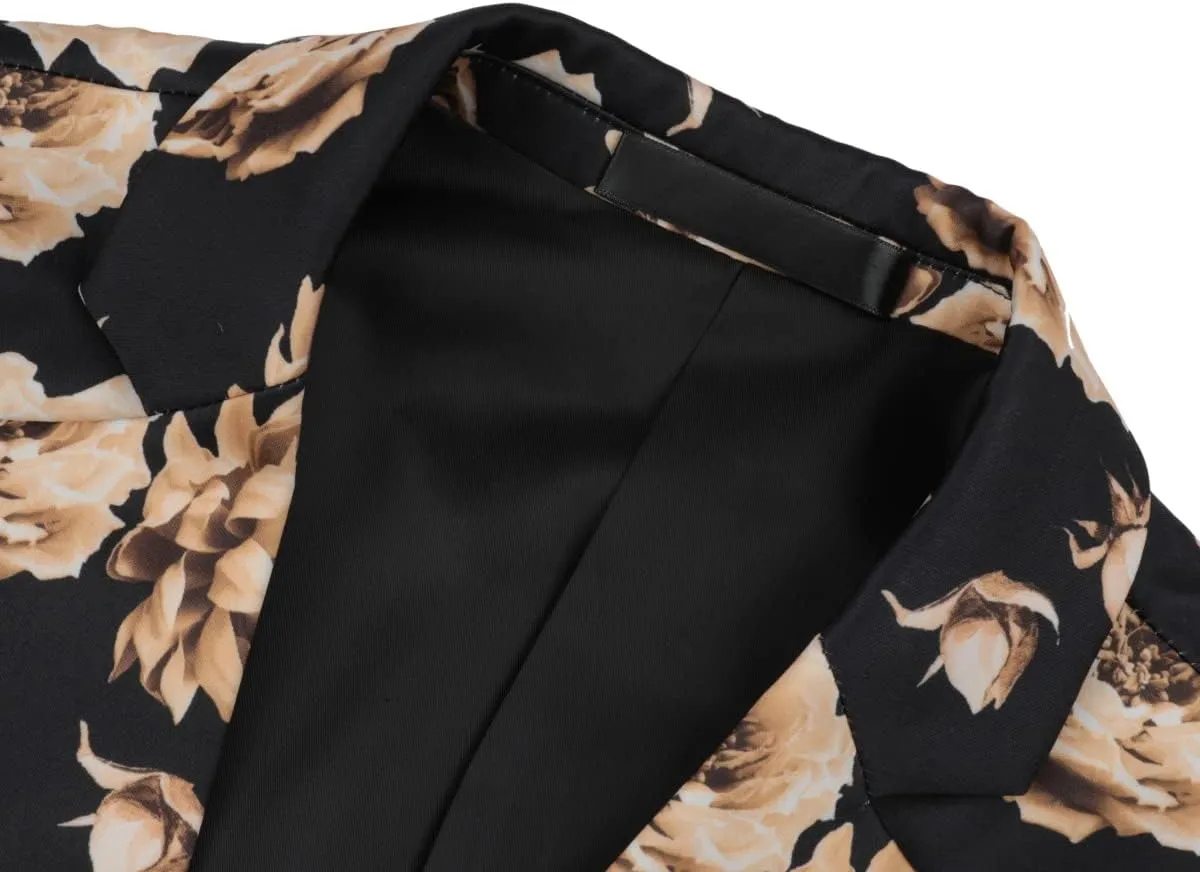 YFFUSHI Mens Dress Floral Suit Slim Fit Single Breasted Stylish Casual Printed Blazer Jacket