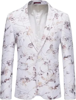 YFFUSHI Mens Dress Floral Suit Slim Fit Single Breasted Stylish Casual Printed Blazer Jacket