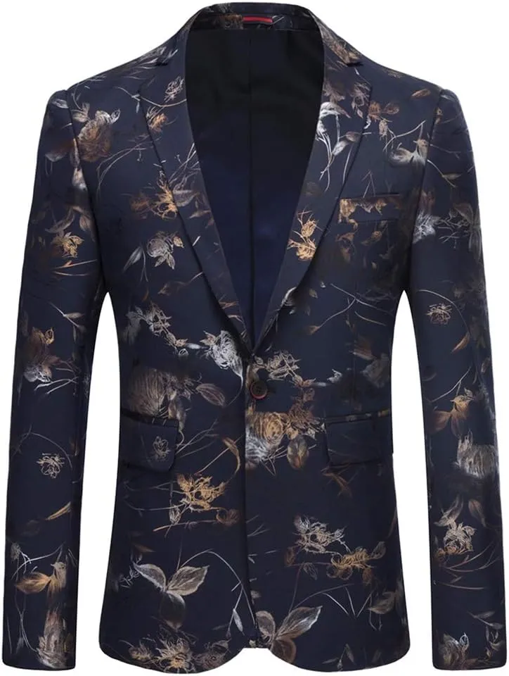 YFFUSHI Mens Dress Floral Suit Slim Fit Single Breasted Stylish Casual Printed Blazer Jacket