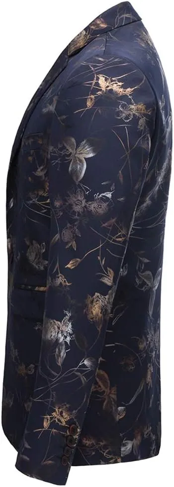 YFFUSHI Mens Dress Floral Suit Slim Fit Single Breasted Stylish Casual Printed Blazer Jacket