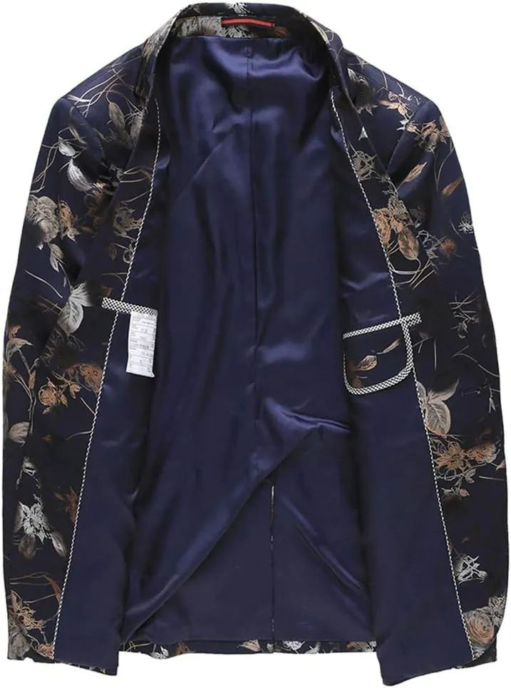 YFFUSHI Mens Dress Floral Suit Slim Fit Single Breasted Stylish Casual Printed Blazer Jacket