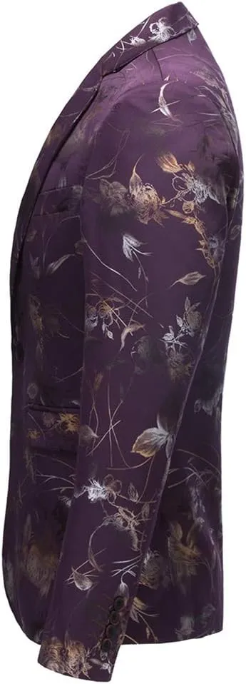YFFUSHI Mens Dress Floral Suit Slim Fit Single Breasted Stylish Casual Printed Blazer Jacket