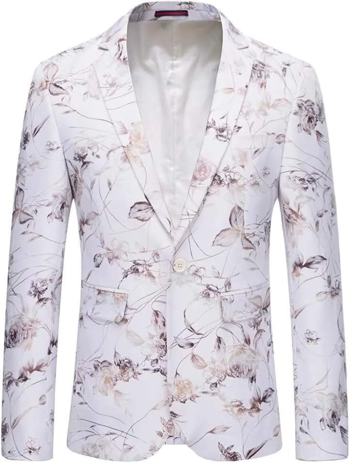 YFFUSHI Mens Dress Floral Suit Slim Fit Single Breasted Stylish Casual Printed Blazer Jacket