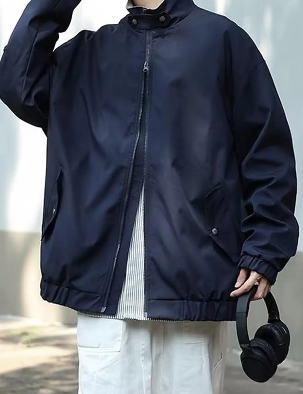 Yimoon Men's Lightweight Windbreaker Jacket Casual Zip Up Outdoor Varsity Jacket Patchwork Vintage Y2K Outerwear