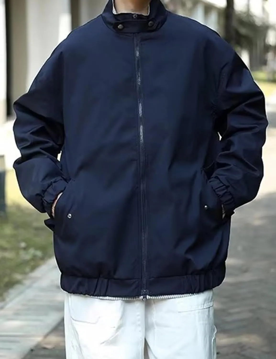 Yimoon Men's Lightweight Windbreaker Jacket Casual Zip Up Outdoor Varsity Jacket Patchwork Vintage Y2K Outerwear