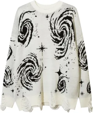 Yimoon Mens Oversized Graphic Sweater Unisex Long Sleeve Cable Knit Aesthetic Pullover Y2K Vintage Jumper Tops