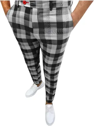 Ymosrh Khaki Cargo Pants for Men Fashion Stretch Dress Pants Slim Fit Plaid Pants Business Suit Casual Golf Work