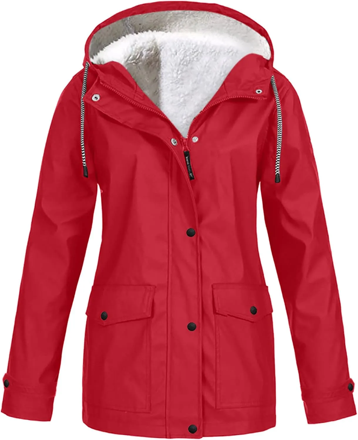 YRAETENM Fleece Lined Raincoat for Women Waterproof Lightweight Rain Jacket Plus Size Warm Ski Outdoor Trench Coats with Hood