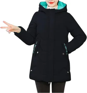 YRAETENM Womens Puffer Jacket Warm Long Zip up Hooded down Coats Heavyweight Quilted Coat Winter Outerwear with Pockets