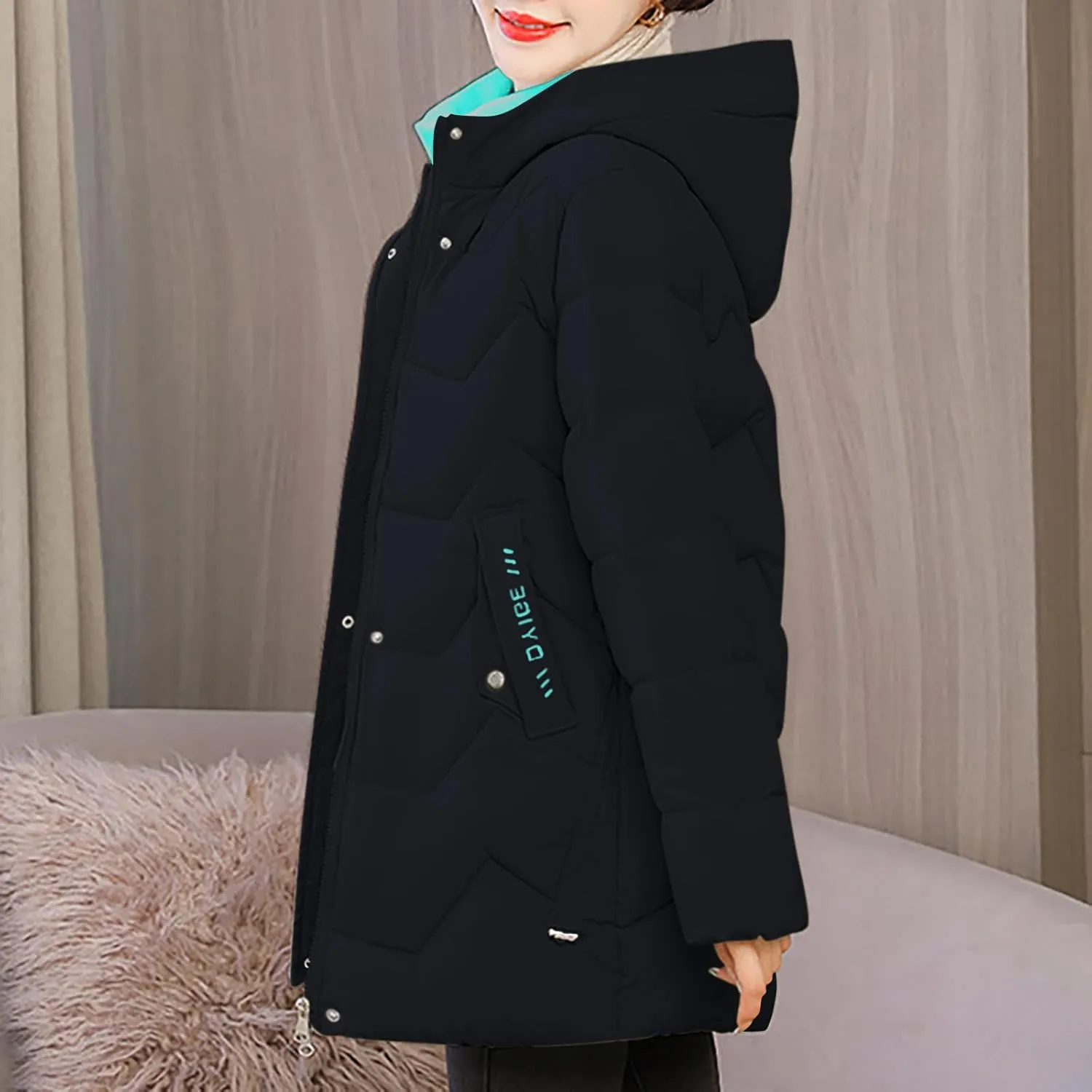 YRAETENM Womens Puffer Jacket Warm Long Zip up Hooded down Coats Heavyweight Quilted Coat Winter Outerwear with Pockets