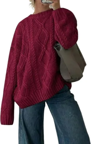 ZAFUL Cable Knit Sweaters for Women Crewneck Casual Knit Pullover Sweater Long Sleeves Jumper Tops